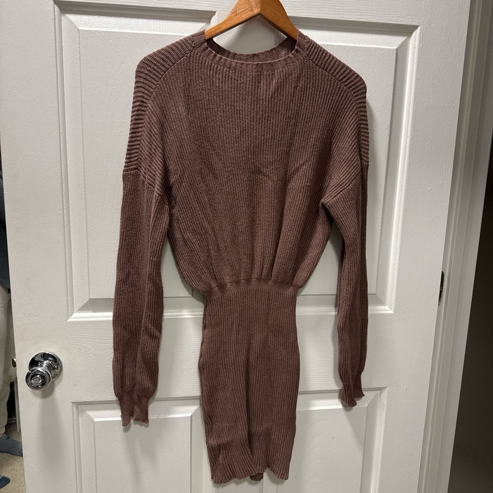 SHEIN Taupe Ribbed Knit Sweater Dress